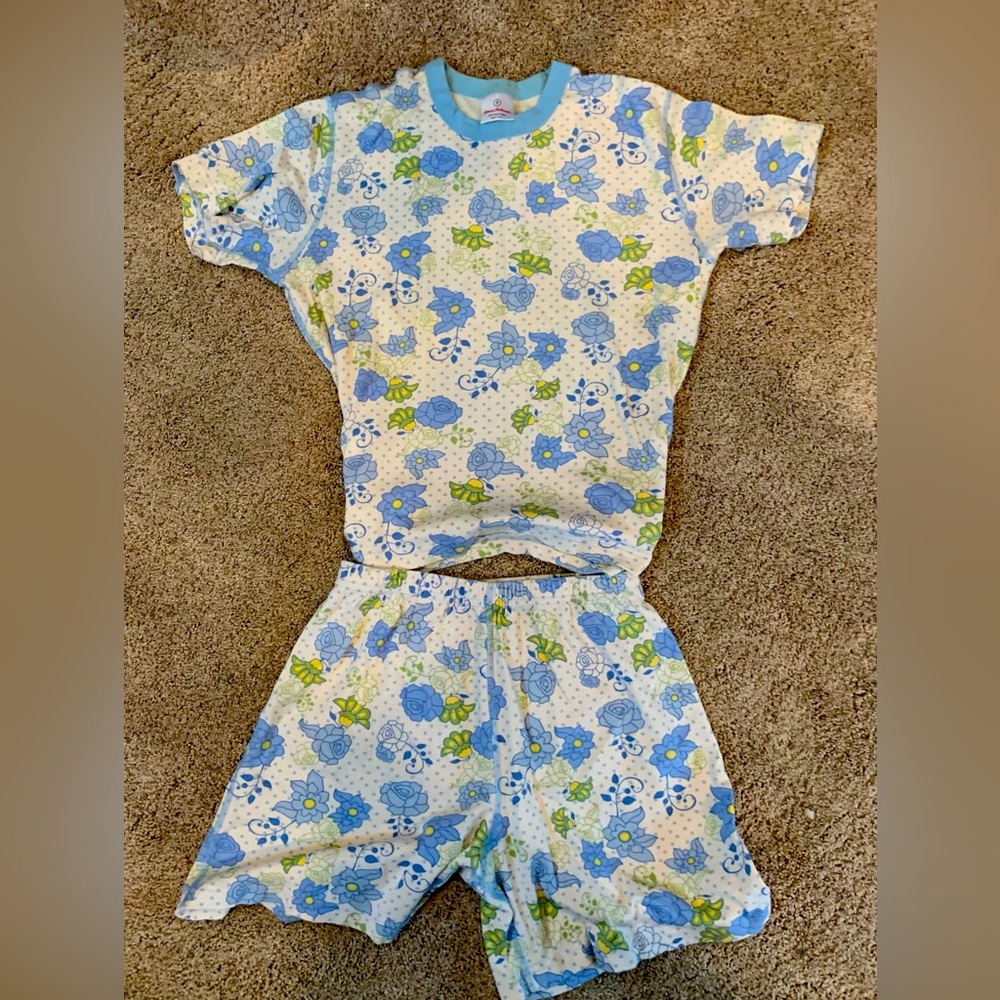 Hanna Andersson Organic Cotton Short Johns Blue Floral Pajamas Womens size S